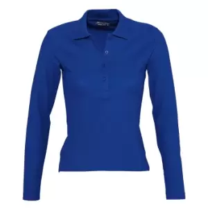 image of SOLS Womens/Ladies Podium Long Sleeve Pique Cotton Polo Shirt (L) (Royal Blue)