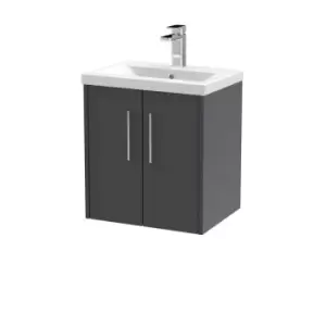 image of Hudson Reed Juno 500mm Wall Hung 2 Door Vanity & Mid-Edge Basin - Graphite Grey