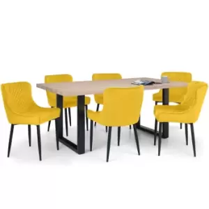 image of Julian Bowen Set Of Berwick Dining Table & 6 Luxe Chairs Mustard