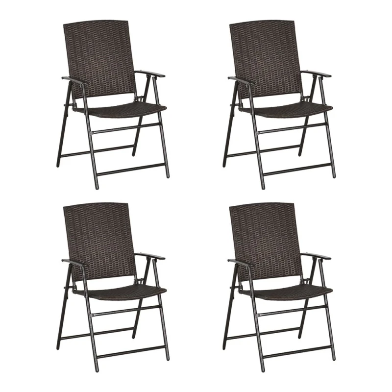 Image of Outsunny Rattan Chair Foldable Garden Furniture w/ Armrest Steel Frame Brown