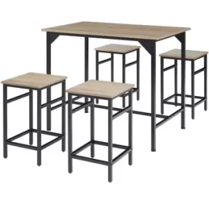 image of TecTake Edinburgh Dining Table With 4 Bar Stools - Brown