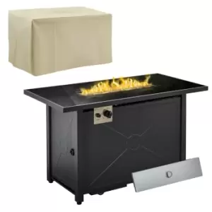 Image of Outsunny Outdoor Propane Gas Fire Pit Table With Rain Cover 50000 Btu - Black