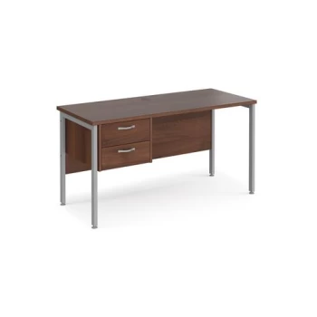 image of Office Desk Rectangular Desk 1400mm With Pedestal Walnut Top With Silver Frame 600mm Depth Maestro 25 MH614P2SW