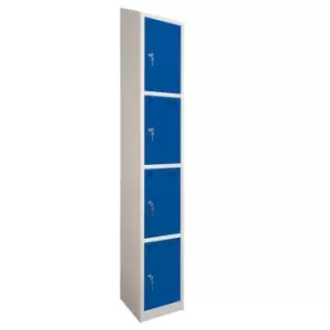 Image of 4 Door Locker, 300X300, Grey Carcass/Blue Doors, Sloping Top, Camlock