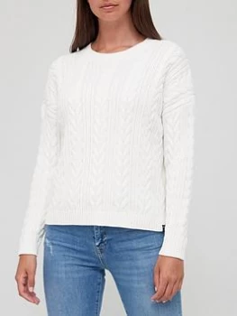 image of Superdry Dropped Shoulder Cable Knit Crew Neck Jumper - White, Size 12, Women