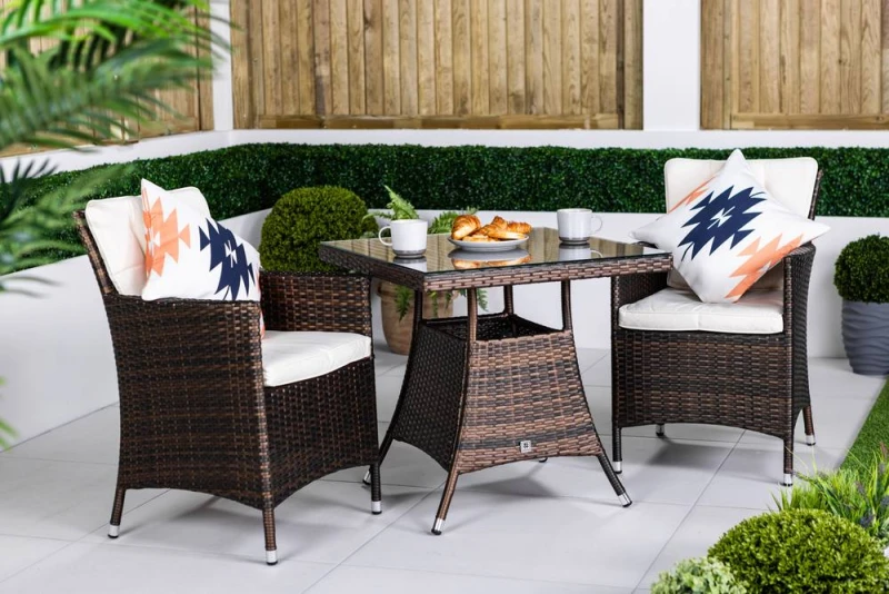 Image of Thats Furniture Savannah Square Rattan Garden Bistro Table & Chairs Set 2 Seater in Brown Brown Unisex