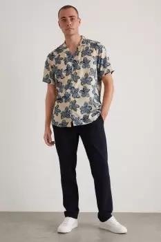 Image of Mens Ecru Floral Print Viscose Revere Shirt
