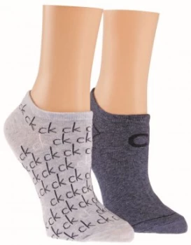 Image of Calvin Klein Repeat logo 2 pair pack trainer socks Blue