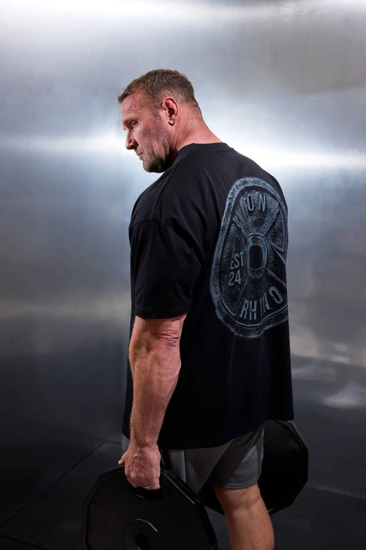 Image of BadRhino Mens Weight Plate Graphic T-Shirt in Black Size: 5-6XL Black Male 5-6XL