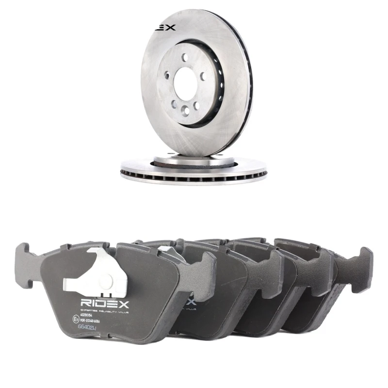 Image of RIDEX 3405B2658 Brake disc and pads set Front Axle, Brake Disc Type: internally vented, prepared for wear warning indicator Brake Set,disc brakes (34