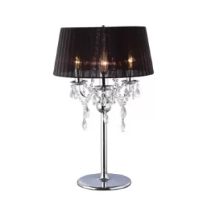 image of Olivia Table Lamp with Black Shade 3 Light Polished Chrome, Crystal