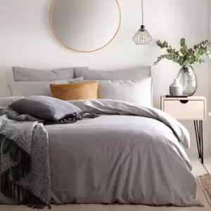 Image of The Linen Yard Claybourne Double Duvet Cover Set Cotton Grey
