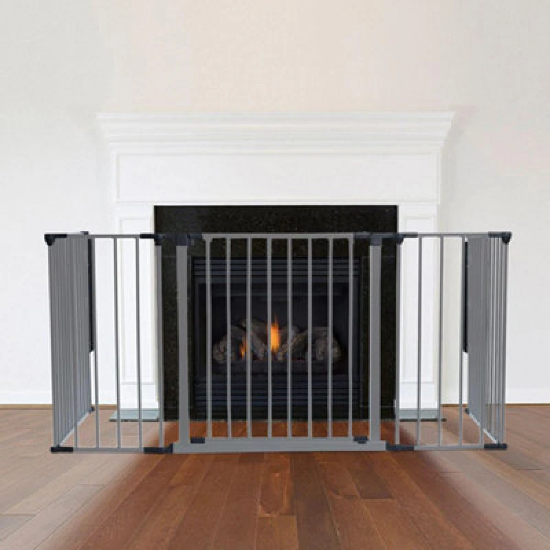 Image of Safetots Multi Panel Fire Surround, 77Cm Deep X 138Cm Wide, Grey, 70Cm Tall, Child And Pet Safety, Baby And Toddler Fire Guard