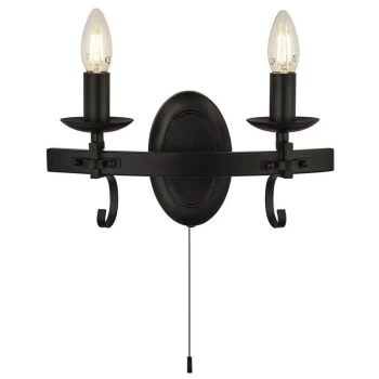 image of Searchlight CARTWHEEL - 2 Light Candle Wall Light - Black