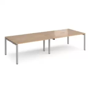 Image of Bench Desk 4 Person Rectangular Desks 3200mm Beech Tops With Silver Frames 1200mm Depth Adapt
