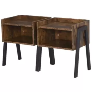 image of Homcom Set Of 2 Industrial Side Tables Nested Duo With Compartment Steel Frame