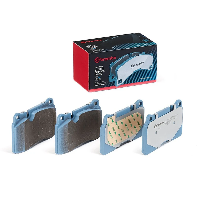 Image of BREMBO P 85 116E Brake pad set BEYOND LINE - EV prepared for wear warning indicator, without accessories, with anti-squeak plate Brake Pad Set,disc b