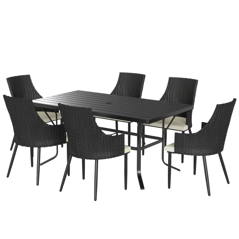 Image of Outsunny 6 Seater Garden Furniture with Cushions, Parasol Hole, Cream White, Cream 861-111V70CW