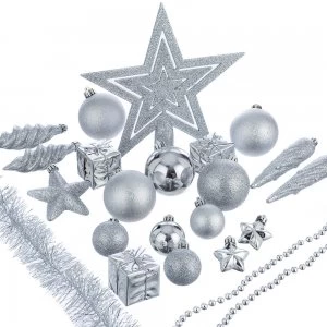 Image of Robert Dyas 60 Piece Assorted Bauble Pack - Silver
