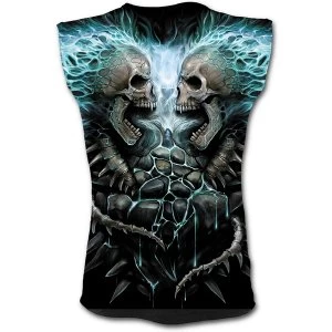 Image of Flaming Spine Allover Sleeveles Sleeveles Mens Large T-Shirt - Black