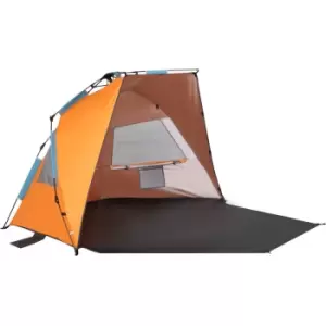 image of Pop Up Beach Tent Sun Shelter w/ Extended Porch, Sandbag & Carry Bag - Orange - Outsunny