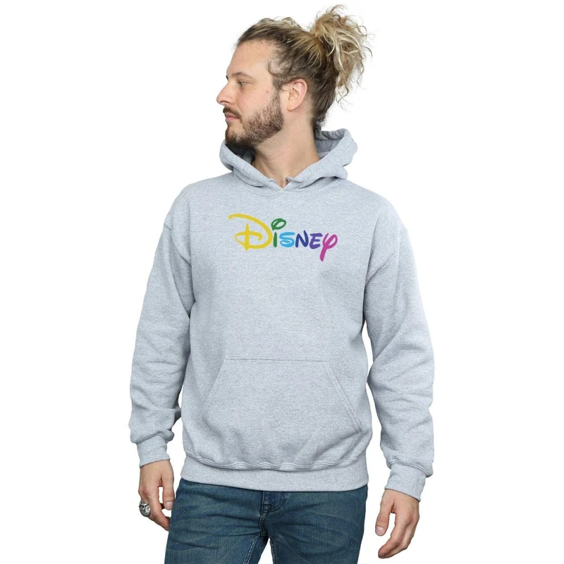 Image of Disney Men Colour Logo Hoodie in Grey Size: large Grey L Male 5057972503102