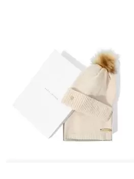 image of Katie Loxton BOXED FINE KNITTED HAT & SCARF SET - EggSHELL, Cream, Women