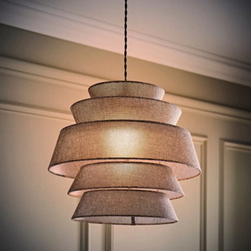 Image of ValueLights ValueLights Valerie Linen 5 Tier Easy Fit Drum Ceiling Light Lamp Shade with Bulb in Grey Grey One Size Unisex 5059406069550