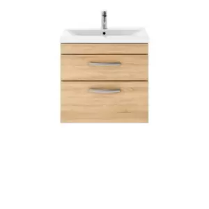 image of Nuie Athena 600 Wall Hung 2-drawer Vanity & Mid-edge Basin - Natural Oak