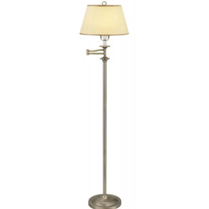 Image of Happy Homewares Traditional Antique Brass Swing Arm Floor Lamp With Cream Shade
