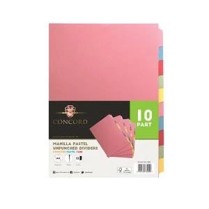 Image of Concord Unpunched Divider 10-Part A4 Multicoloured Pack of 10 76099
