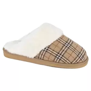 Image of Sleepers Womens/Ladies Leyla Checked Slippers (6 UK) (Beige)