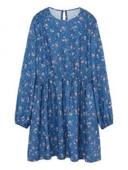 Mango Girls Floral Long Sleeve Dress - Blue, Size 11-12 Years