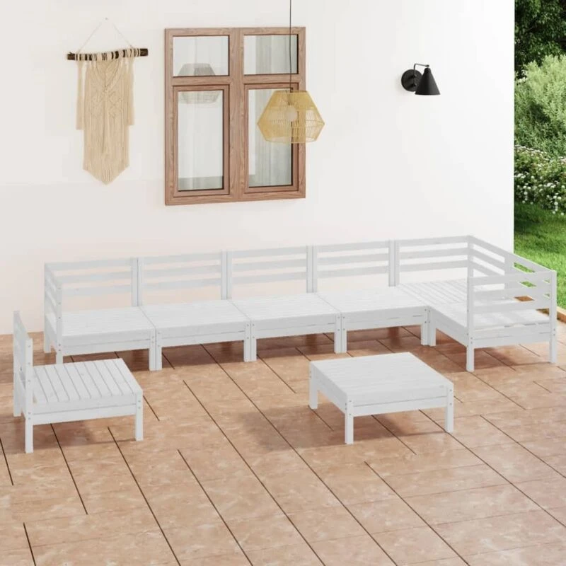 Image of VIDAXL 8 Piece Garden Lounge Set Solid Pinewood White Vidaxl 8720286686256
