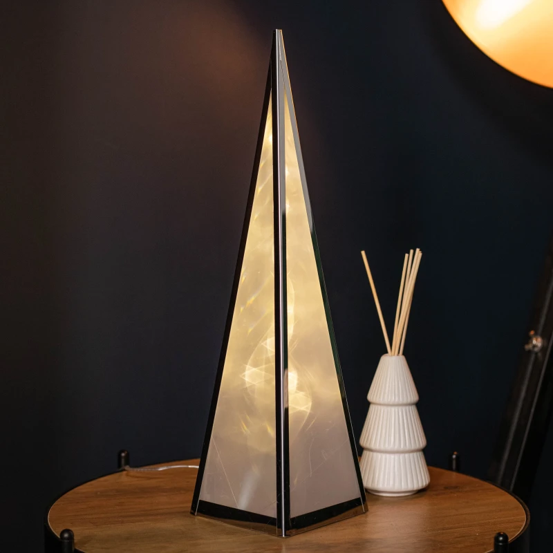 Image of 45cm Light up Silver Holographic Christmas Pyramid with 16 Warm White LEDs