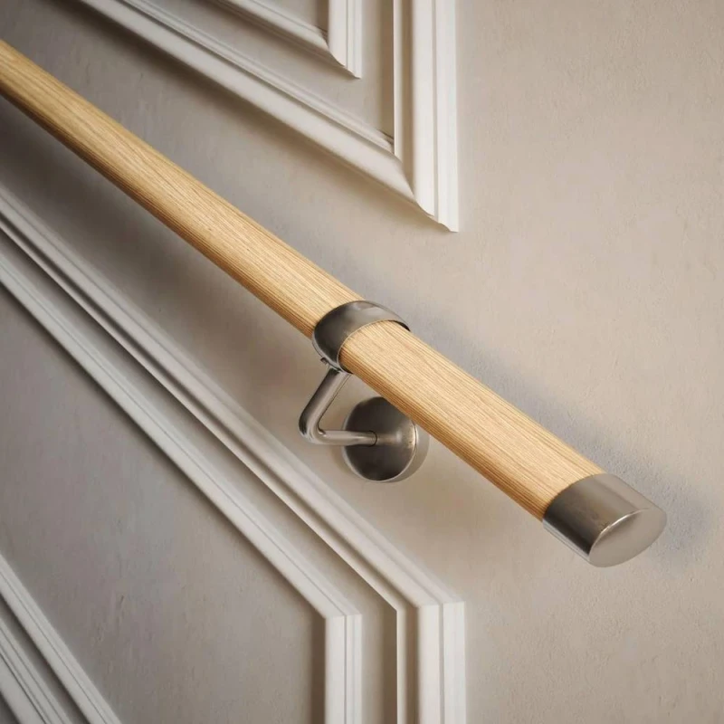 Image of Woodworx Solid Pine Premium Easy Install Indoor Modern Stair Handrail Kit 3.6m in Light Tan Light Tan Unisex