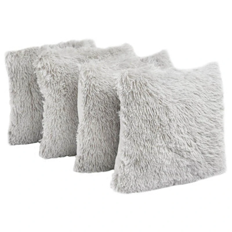 Image of OHS OHS Set of 4 Soft Fluffy Shaggy Square Cushion Covers in Light Grey Size: 45cm x 45cm Light Grey 45cm x 45cm Unisex 5027434093755