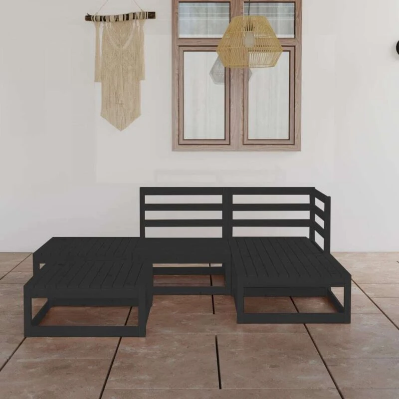 Image of VIDAXL 5 Piece Garden Lounge Set Black Solid Pinewood Vidaxl 8720286465868