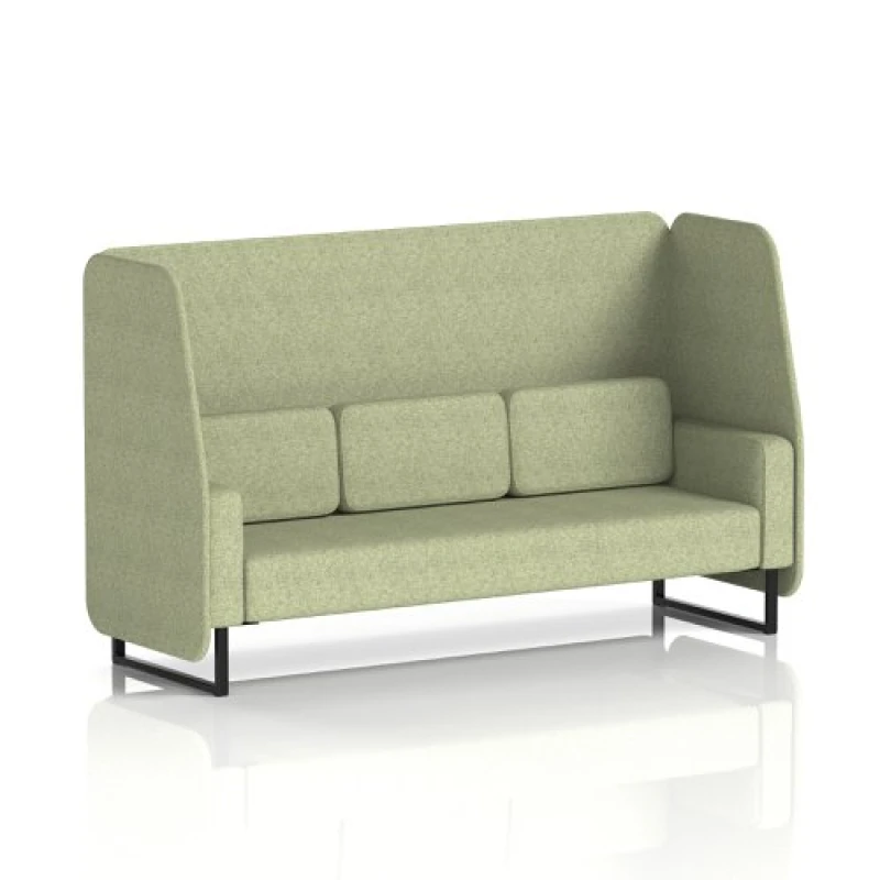 Image of Brixworth 3 Seater Open Office Booth with Black Legs in Rivet Fabric - Burnish Panels and Sofa