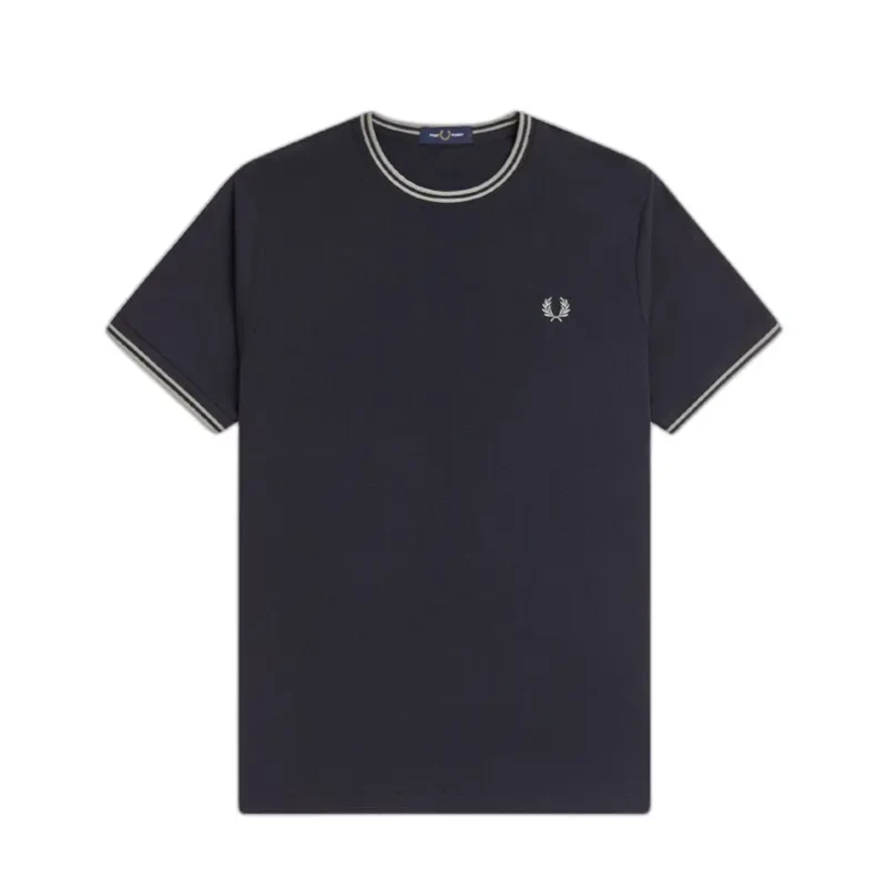 Image of Fred Perry Contrast Trim Double Stripe T-Shirt Fred Perry Bleu Male S