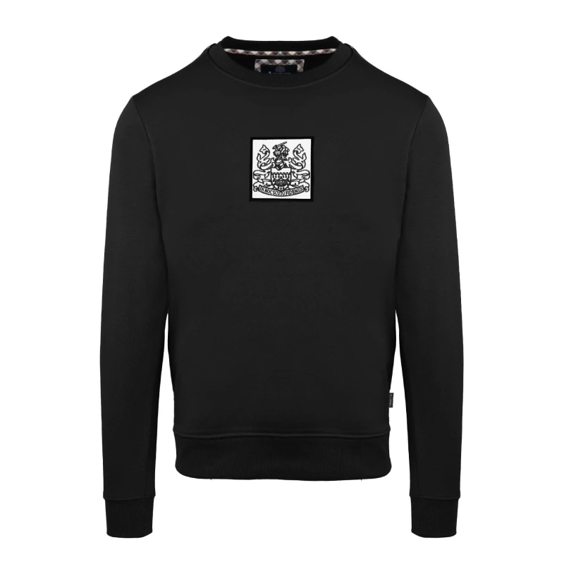 Image of Aquascutum Mens Round Neck Crew Sweatshirt Crew Sweaters Small Black 52327303350