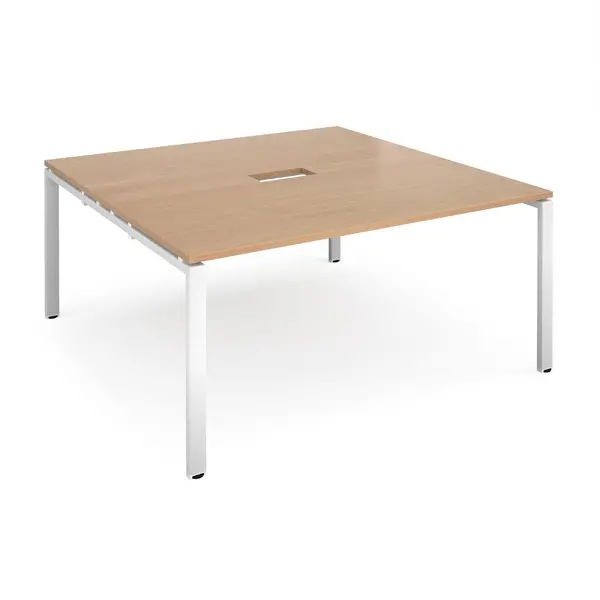 Image of Adapt Square Office Boardroom Table With Power Module Cut Out - Beech - White Frame