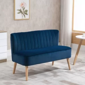 Image of HOMCOM Modern Velvet Double Seat Sofa w/ Wood Frame Foam Padding High Back Soft Comfortable Compact Couch Home Office Stylish Plush Touch Blue