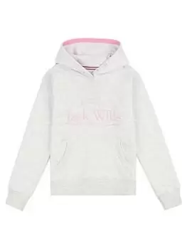 Image of Jack Wills Girls Script Hoodie - Oatmeal Heather, Off White, Size Age: 10-11 Years, Women
