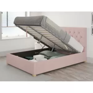 Image of Olivier Ottoman Upholstered Bed, Pure Pastel Cotton, Tea Rose - Ottoman Bed Size Single (90x190)
