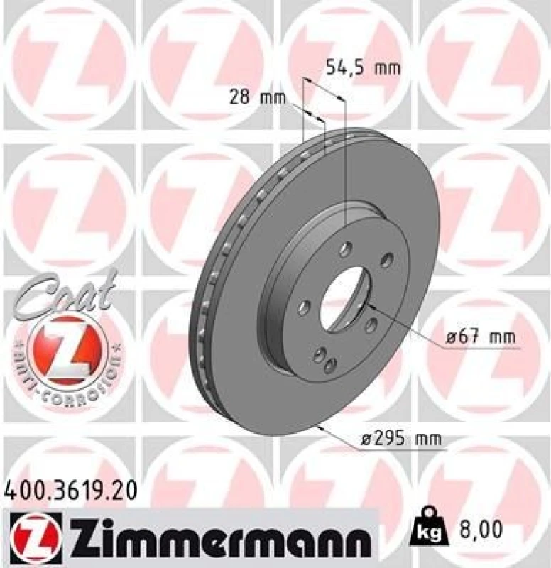 Image of ZIMMERMANN Brake disc ZIMMERMANN 400.3619.20