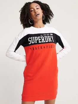 Image of Superdry Panel Sleeve Sweat Dress - Red, Size 12, Women