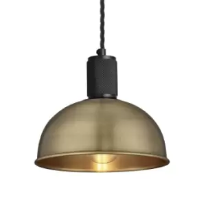 Industville Knurled Dome Pendant Light in Brass with Black Holder / Large