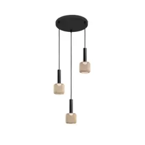 image of Sincro Dimmable 3 Light Cluster Pendant Ceiling Light Matt Black, Gold 3000K 1350Lm