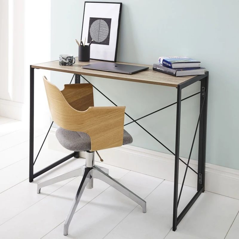 Image of Unbranded Compact Industrial Style Multi Purpose Desk Folding Table - Brown